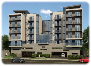 Rendering of new midrise condos at 829 Yale St in Houston Heights.